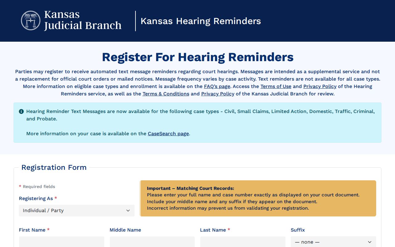 Clay County court date hearing reminder service