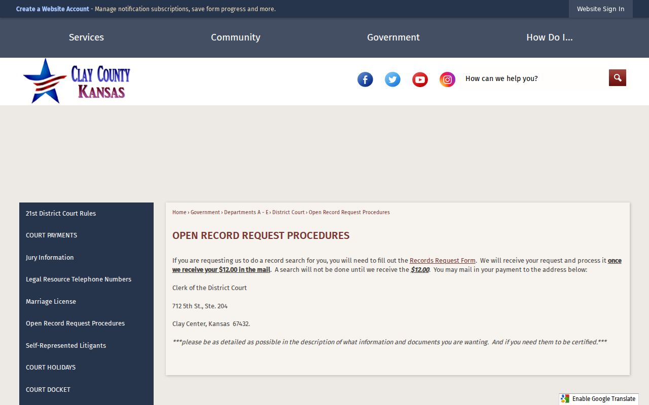 Clay County court Clay County record request procedures