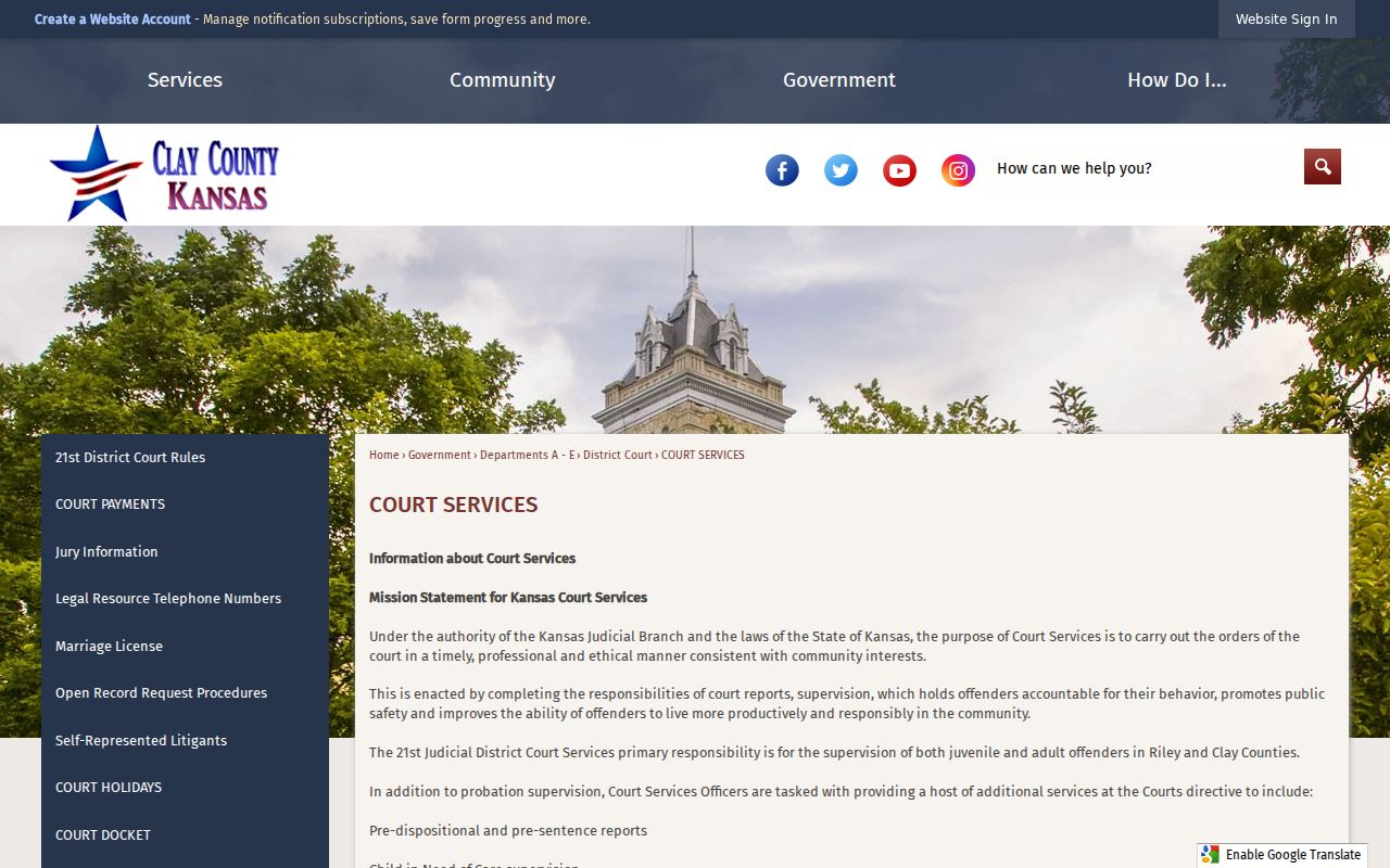 Clay County criminal docket Court Services distinction