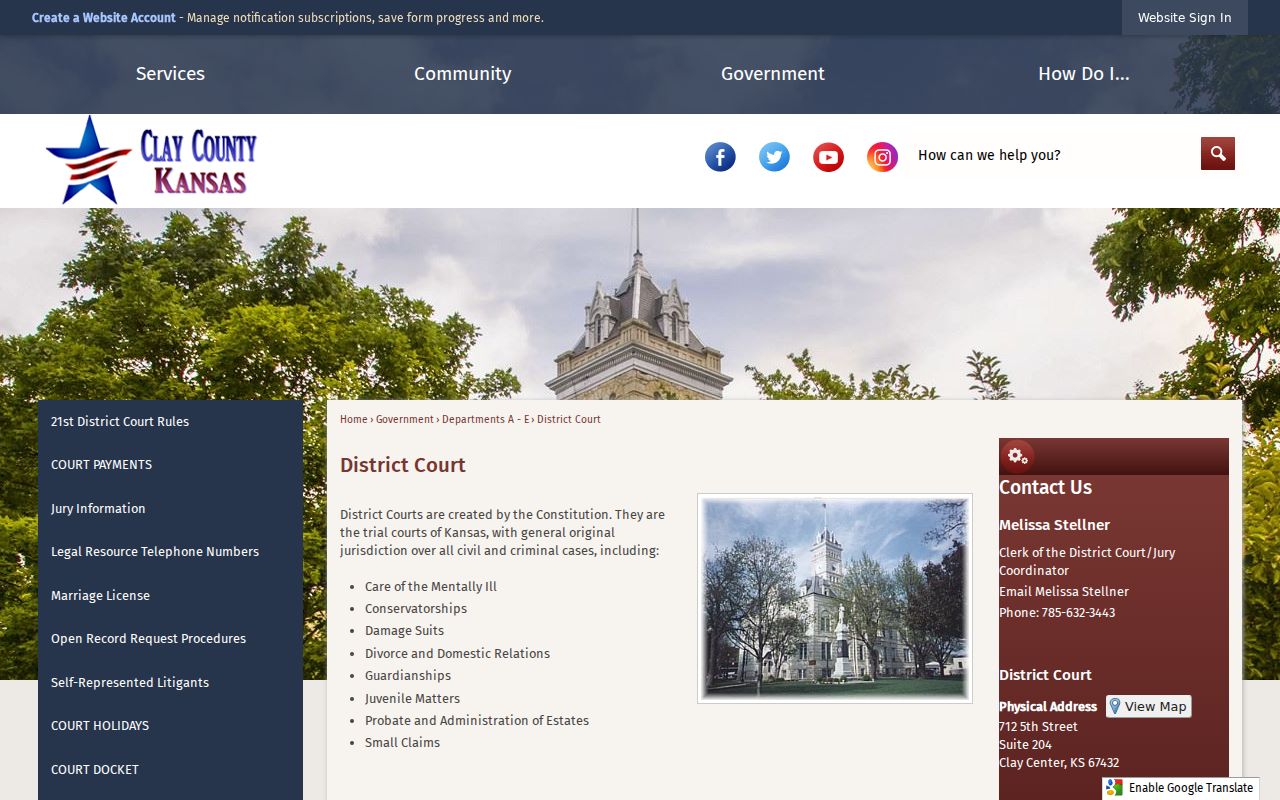 Clay County court docket District Court page